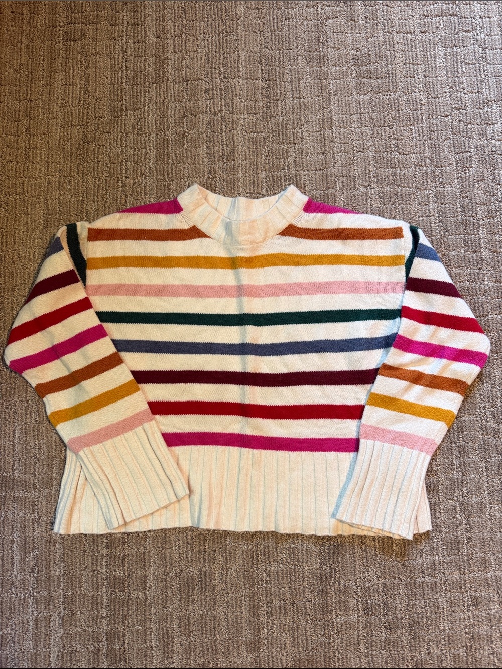 GAP Cream Multicolor Striped Crewneck Sweater